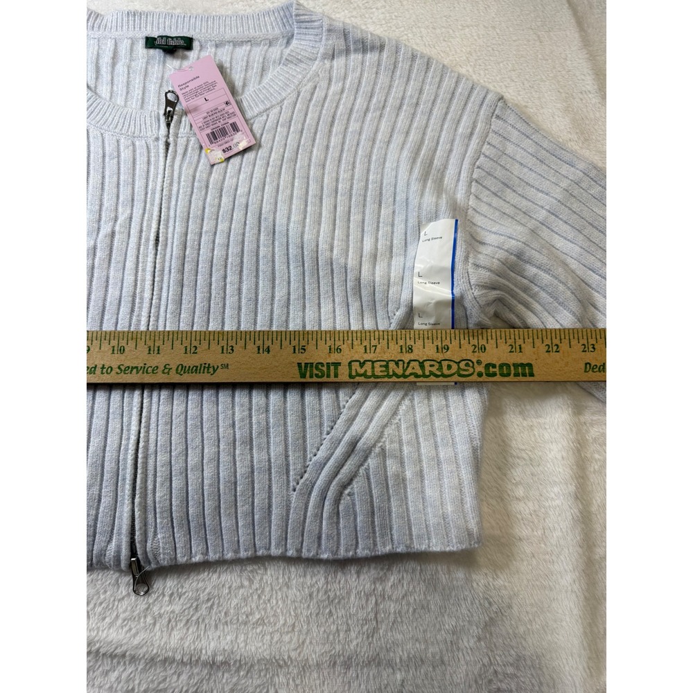Wild Fable Women's Ribbed Cropped Zip Up Sweater Long Sleeve Light Blue Size L - Picture 4 of 12